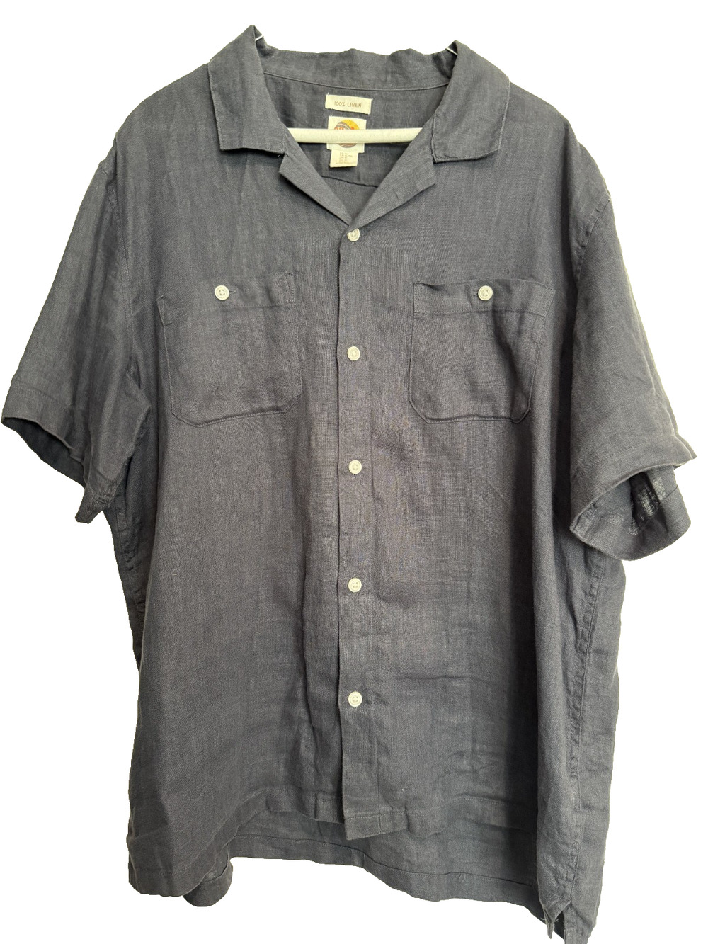 C&C California Men’s 100% Linen Camp Shirt Size L Blue Short Sleeve Casual